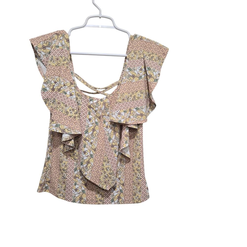 Daytrip Floral Ruffle Lace-Up Back Top Size Small
